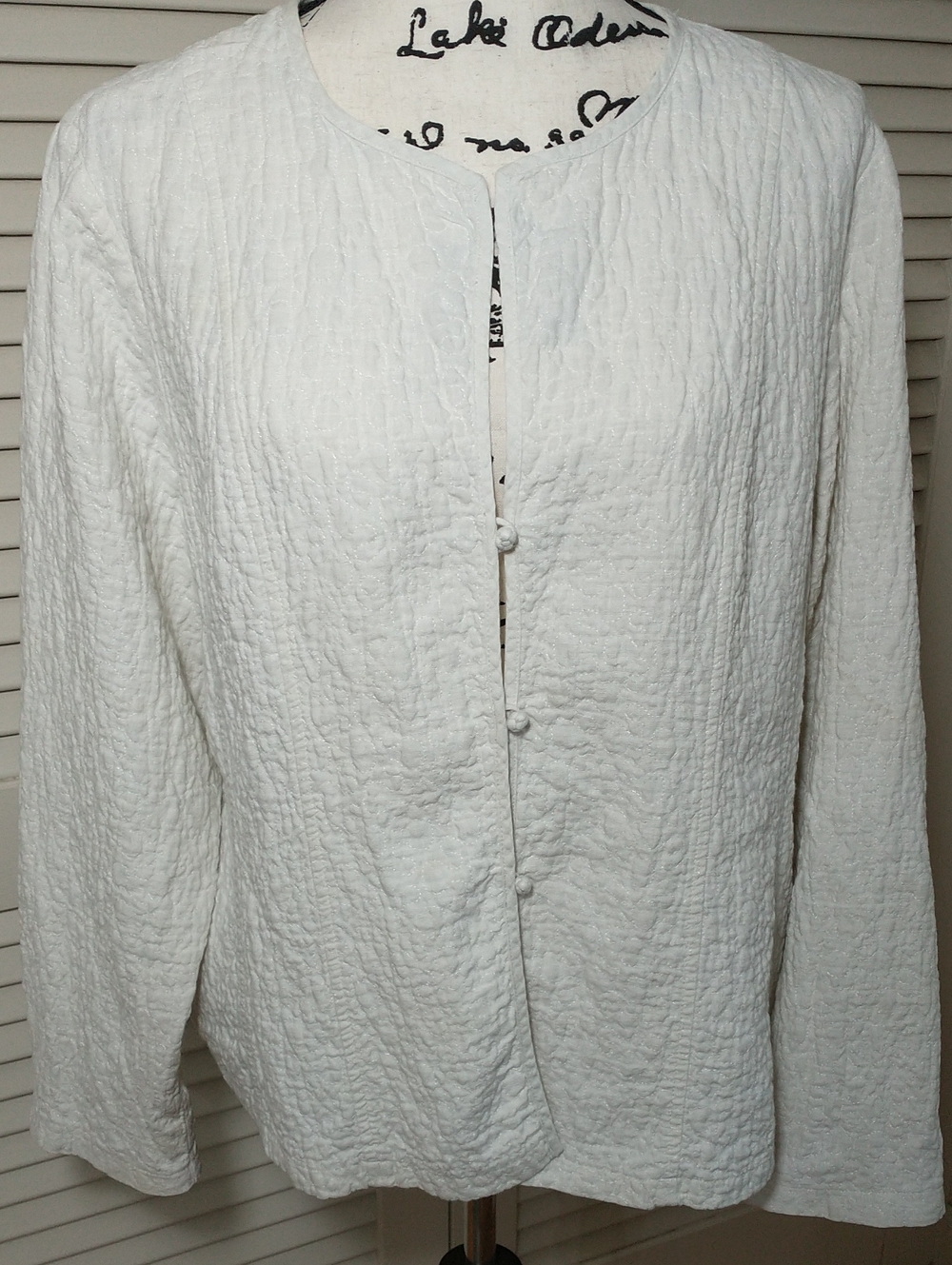 Vintage Eileen Fisher Jacket, Ivory, Linen, Collarless, Size XL, Cottagecore
